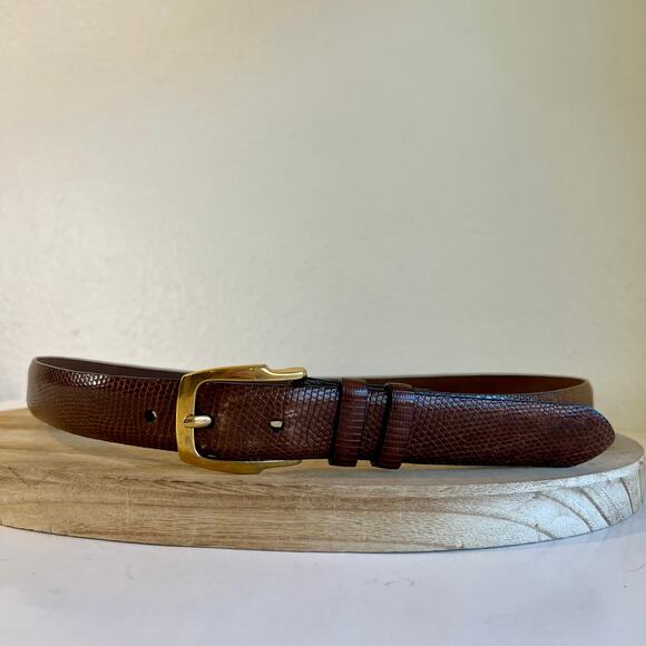 Cale Vintage Brown Genuine Lizard Leather Made in Spain Brass Belt Size XL - Picture 1 of 9